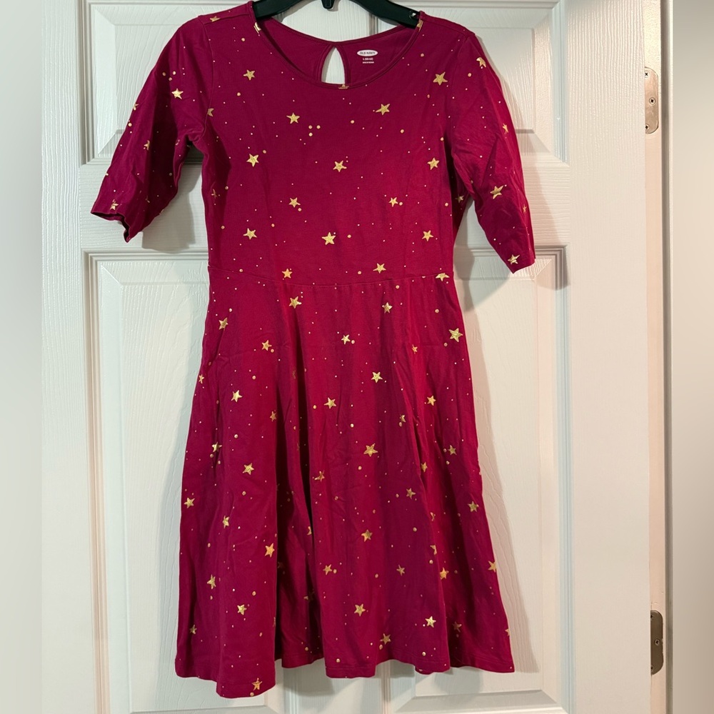 Old Navy Kids Dress in Magenta  with Gold Stars